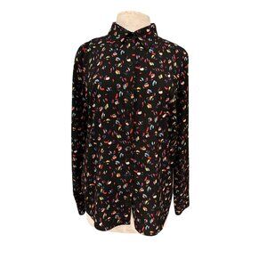 Cabi Womens Black Confetti Print Long Sleeve Button-Up Shirt Size M